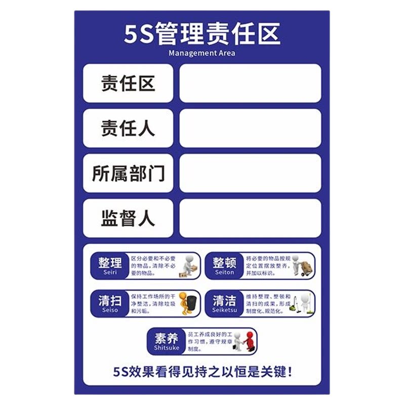 亚克力插卡管理责任牌工厂车间5S6S7S整理清洁责任区标识牌仓库卫生区域负责人管理牌定制