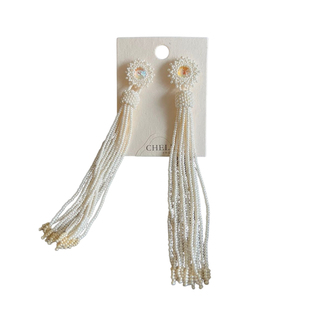 cheli 丘林手作米珠耳钉流苏长款气质新娘结婚礼服婚纱跟妆配饰