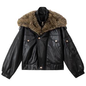 KEIKO可卸环保雪狼狐毛领皮衣