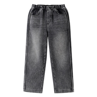 安奈儿童装男童牛仔裤冬新款加厚裤子宽松弹力黑色保暖长裤