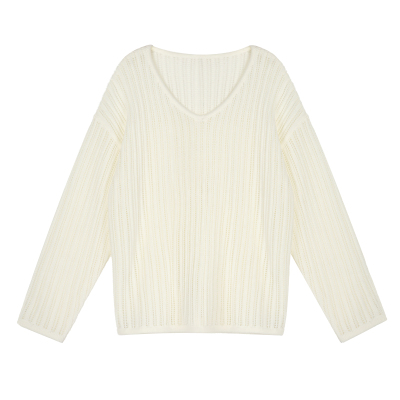 镂空毛衣V领宽松百搭针织衫