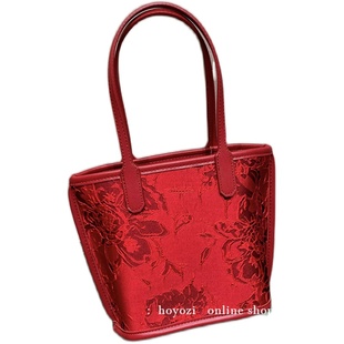 【小优家包包】HOYOZI红色新娘婚包手提菜篮子单肩包2024新款秋冬