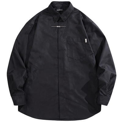 太平鸟男装新中式暗纹提花衬衫