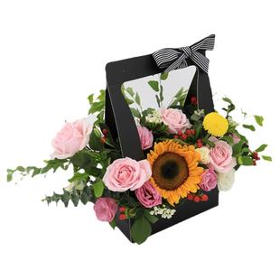 手提花篮向日葵玫瑰花束花店送北京鲜花速递同城生日配送花小时达