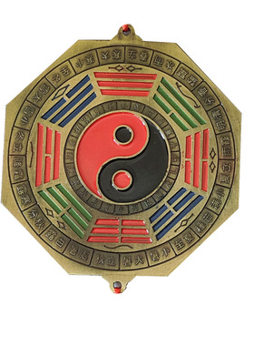 合金风水狮咬剑八卦镜挂件壁挂式