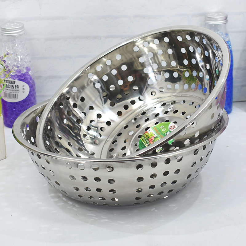 加厚不锈钢大孔漏盆沥水盆洗菜盆 漏盘 盆淘米篮米筛水果盆洗菜篮