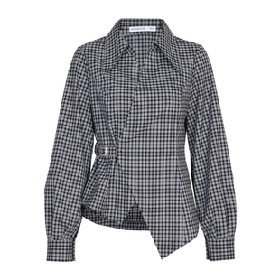 婉甸2025黑白格纹长袖衬衫通勤风X型不规则1241S13SX4