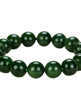 碧玉圆珠手串精品菠菜绿碧玉珠子12mm男士玉珠手串带证书