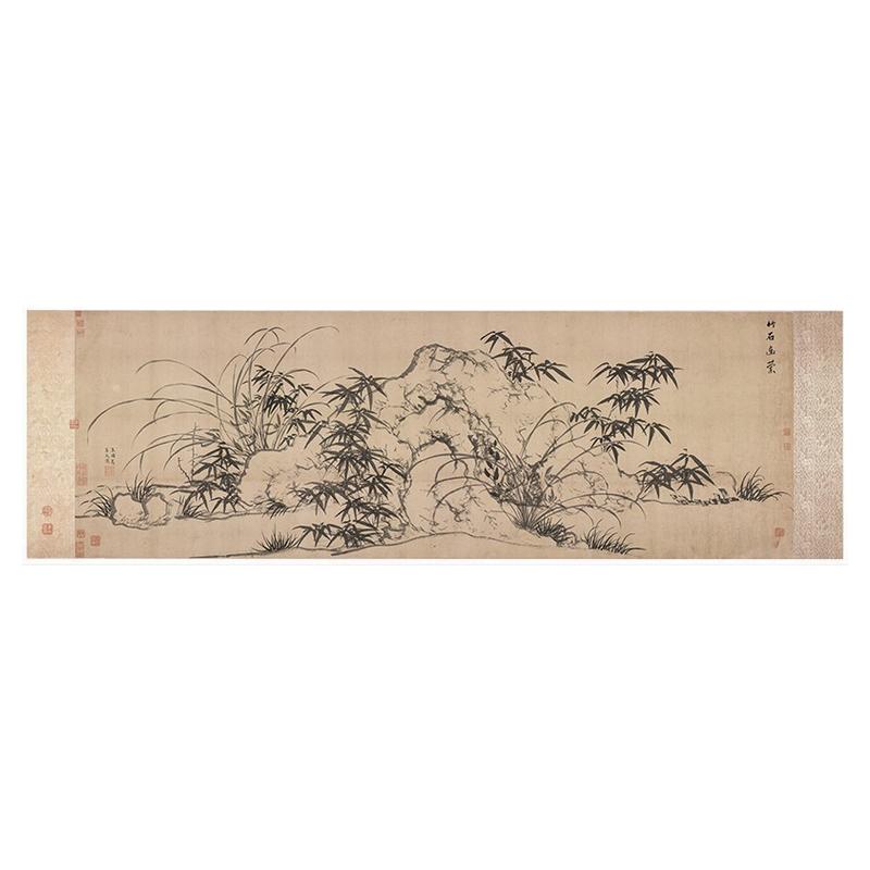 赵孟府頫竹石幽兰图仿古水墨竹子兰花高清微喷横幅装饰画新品上市