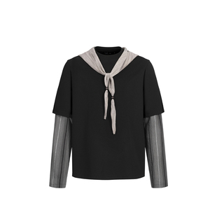 SoleMass 层次感假两件长袖 连帽披肩多穿法上衣 百搭男女内搭