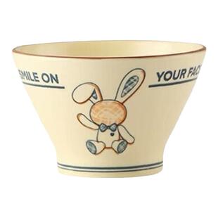 奶油风芝士兔5英寸斗笠碗家用釉下彩陶瓷米饭碗汤碗防烫高脚饭碗