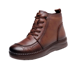 真皮短靴子妈妈鞋子棉鞋加绒保暖皮鞋中老年舒适不累脚女鞋秋冬款