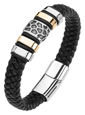 欧美朋克风钛钢手镯配饰黑色皮绳