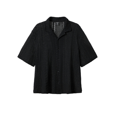 韦恩泽维尔古巴领镂空短袖衬衫