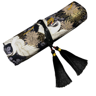 国潮古风黑色卷笔袋钢笔笔帘学生帆布男女简约大容量文具袋送礼物