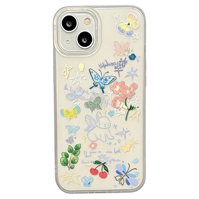 Graffiti Butterfly Matte Soft Phone Case 适用 iPhone 16 15 Pro 14 Pro 13 12 11 XR XS Large Cutout