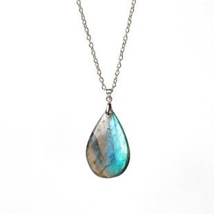 天然强蓝光拉长石水晶吊坠 灰月光石男女款diy项链项坠宝石饰品