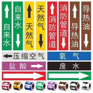 国标管道流向标识贴纸色环胶带箭头化工厂食品厂消防环保介质走向自来水蒸汽天然气压缩空气标签反光贴纸定制