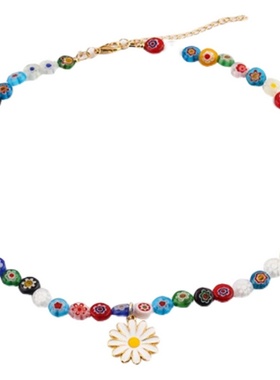 周雨彤同款太阳花彩色琉璃珠项链