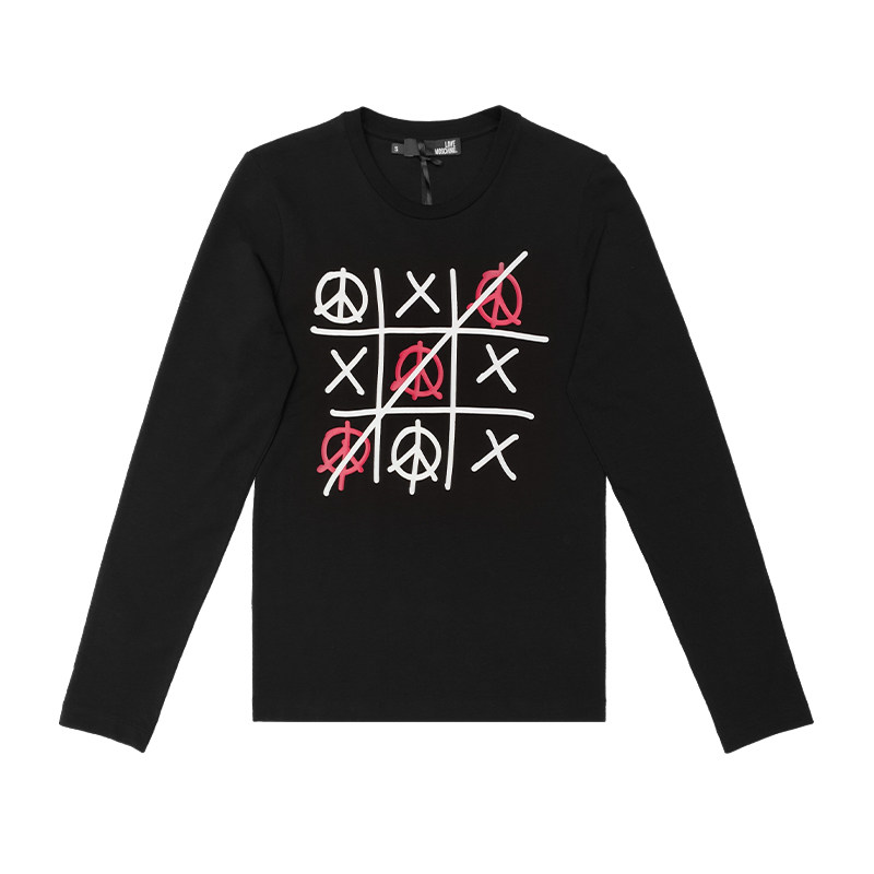 Moschino/莫斯奇诺新款男士圈叉游戏印花圆领长袖T恤M474201E1514