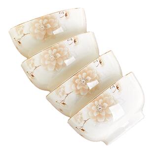 陶瓷碗家用组合金边可微波简约时尚吃饭的碗盘碟套装加厚米饭碗