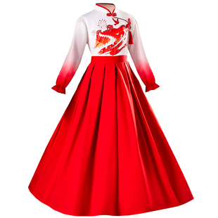 元旦儿童演出服男女童合唱服中小学生爱国朗诵诗歌主持礼服红色