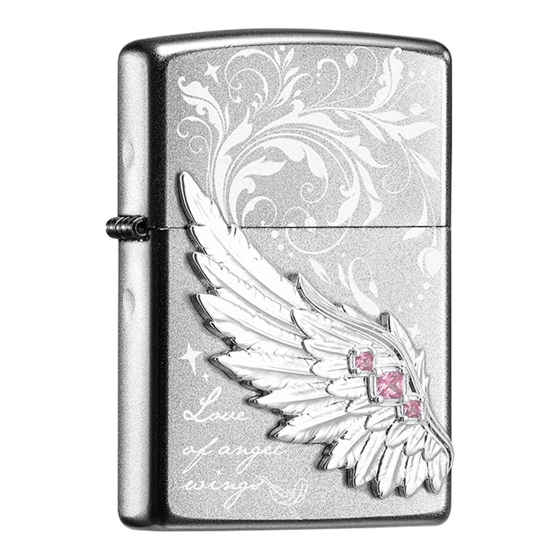 zippo打火机正品 热恋之翼粉钻 磨砂雕刻防风生日礼物七夕情人节