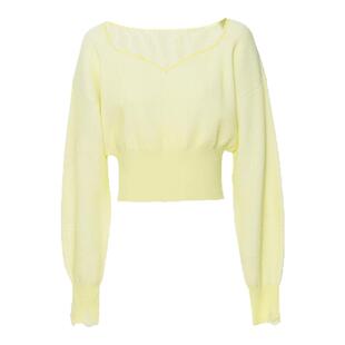 SU玛丝菲尔素针织衫女春温柔鹅黄色显肤白优雅v领短款上衣