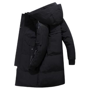2025秋冬新款男士连帽时尚易搭保暖舒适中长款柔软修身黑色羽绒服