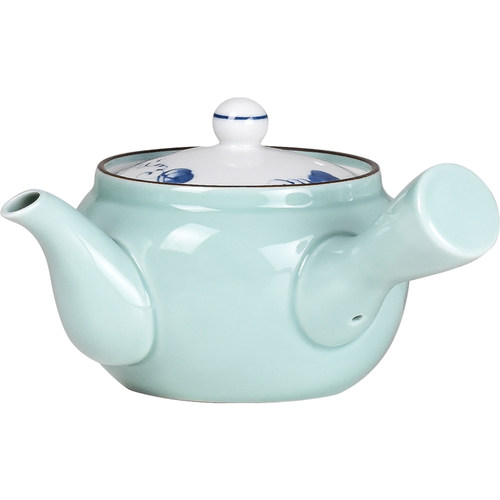 波佐见烧日本进口绿釉横手提梁茶具简约纯色茶水分离家用杯壶套装