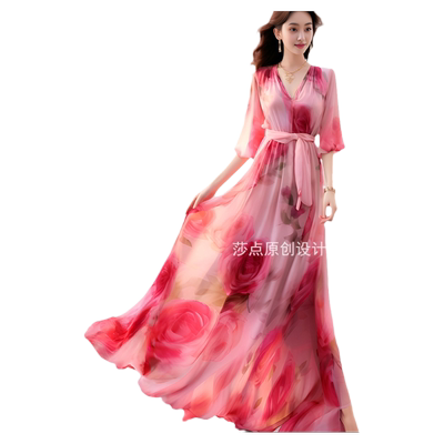 莎点仙女连衣裙印花长裙