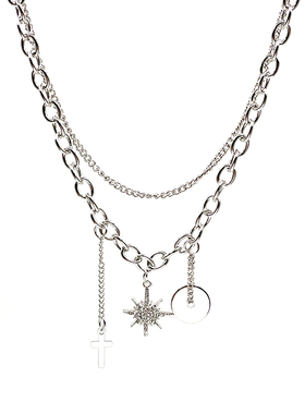 双层八芒星轻奢小众嘻哈锁骨项链