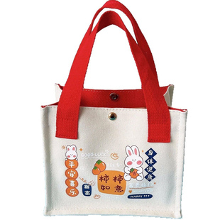 帆布手提包柿柿如意帆布手提袋轻便帆布包小方包女包便当包帆布袋