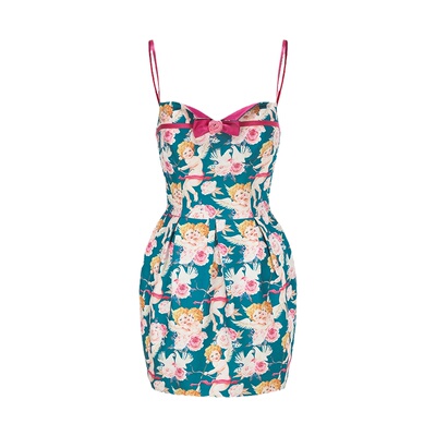 复古甜妞丘比特图案修身吊带裙