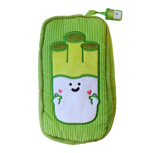 雨过山原创比心胖葱绿灯芯绒收纳包卫生巾收纳袋日系杂物便携笔袋