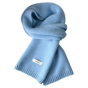 蓝色高级感围巾纯色羊绒毛2025新款女冬氛围感保暖韩系百搭围脖男
