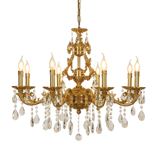 法式复古全铜水晶吊灯欧式别墅客厅餐厅卧室舒服灯饰灯具脱蜡铜灯