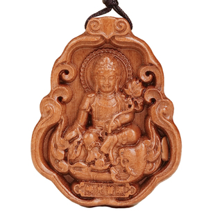 天然桃木本命佛吊坠十二生肖桃木护身挂件普贤菩萨项链官方旗舰店