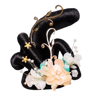 唐风女百搭古典舞蹈假发花朵头饰古装演出敦煌异域风发髻造型组合