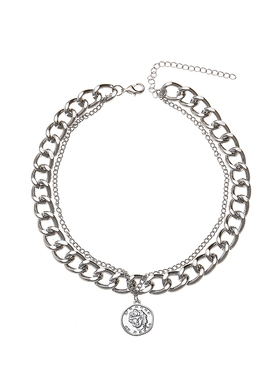 欧美冷淡风双层圆牌夸张锁骨链