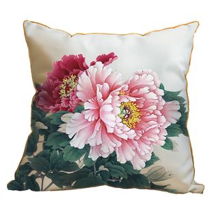 包邮新中式丽丝绒轻奢花卉抱枕罗汉床圈椅靠垫套腰枕床头垫背定制