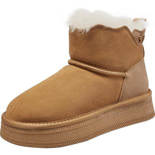 意尔康女鞋冬季加绒保暖棉鞋厚底短筒雪地靴户外休闲短靴一脚蹬