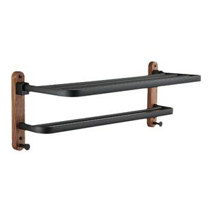 浴室置物架胡桃木浴巾架毛巾架免打孔卫生间挂厕所收纳架实木黑色