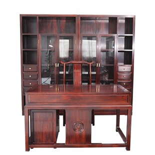 红木书桌 印尼黑酸枝新中式办公桌书柜组合 阔叶黄檀电脑桌椅书橱