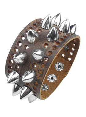 夸张银色合金莲蓬钉牛皮朋克手链