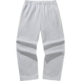 安踏休闲运动长裤男裤冬季加绒保暖撞色宽松阔腿直筒裤灰色卫裤子