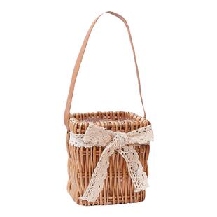 开业小花篮插花藤编手提编织篮花束鲜花竹编花篮子花盆花童花篮子