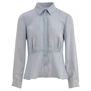[商场同款]温柔智性风LANDI冰灰以太蓝高缎醋酸衬衫女2025春新品