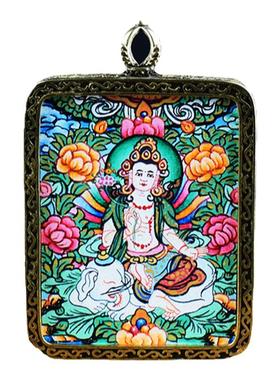纯手绘小唐卡护身符吊坠普贤菩萨