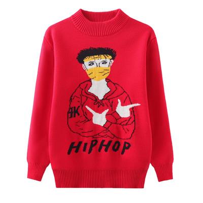 儿童毛衣秋冬季新款打底针织衫圆领加厚加绒男童内搭套头纯棉上衣